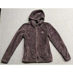 The North Face Hooded Jacket Women's Small Gray Plush Fuzzy Fleece Full Zip Logo